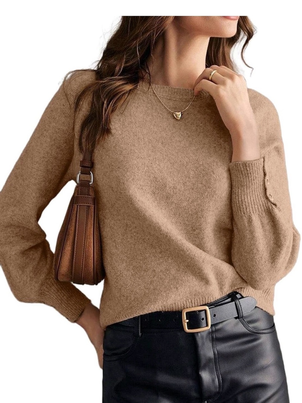 Classic Crewneck Women's Sweater in Camel